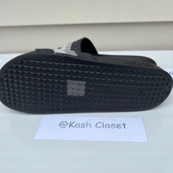 Michael Kors Brandy Metallic Striped Logo Slide Sandal- Black Multi - Picture 5 of 5